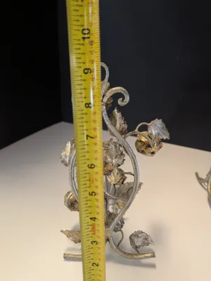 Gold Tone Metal Floral Design Candle Holder