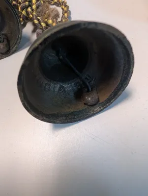 3 Brass Bells w/ Rope & Etched Bell w/ Decorative Handle