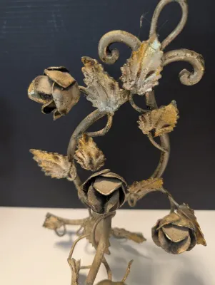Gold Tone Metal Floral Design Candle Holder