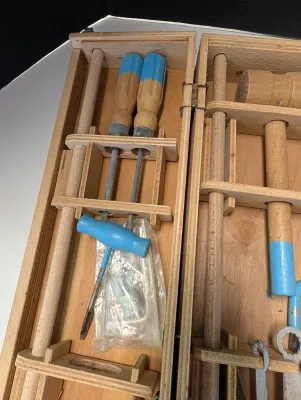 Vintage Tool Set Inside A Wooden Latched Box