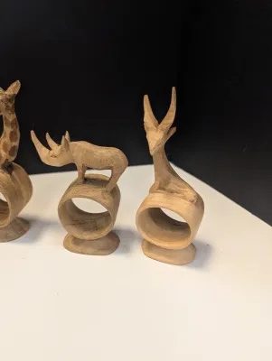 Vintage Wood Safari Animal Napkin Rings Set Of 7
