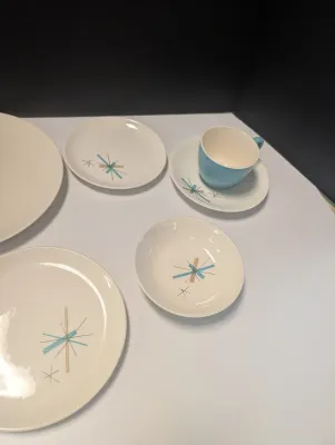 75 Pieces Of Vintage Salem Atomic North Star Starburst Turquoise Dishes
