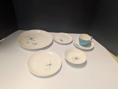 75 Pieces Of Vintage Salem Atomic North Star Starburst Turquoise Dishes