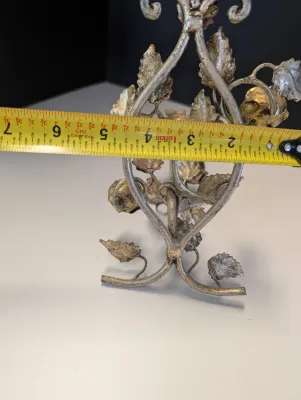 Gold Tone Metal Floral Design Candle Holder