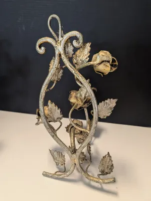 Gold Tone Metal Floral Design Candle Holder
