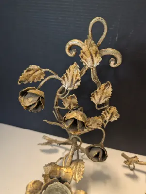 Gold Tone Metal Floral Design Candle Holder