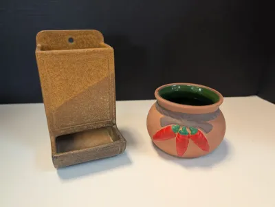 Stoneware Matches Wall Holder & Terra Cotta Chili Pepper Salsa Bowl