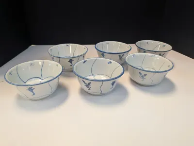 6 - Vintage Floral Chinese Porcelain Bowl Blue White Noodle Rice China