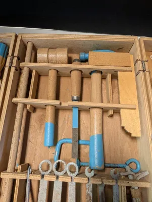 Vintage Tool Set Inside A Wooden Latched Box