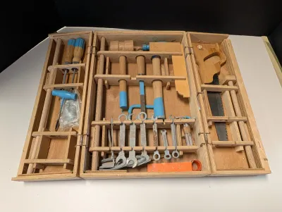 Vintage Tool Set Inside A Wooden Latched Box