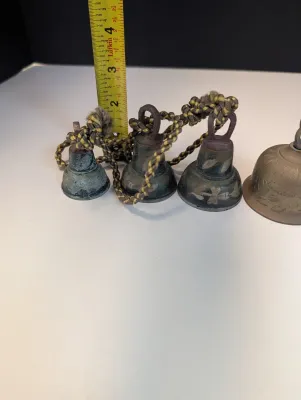 3 Brass Bells w/ Rope & Etched Bell w/ Decorative Handle
