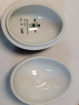 1991 Copenhagen Porcelain Egg LE Of 5000 - No. 4 . 166, Hand Painted Delft & Blue & White Trinket Boxes