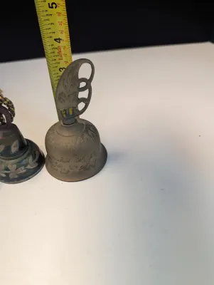 3 Brass Bells w/ Rope & Etched Bell w/ Decorative Handle