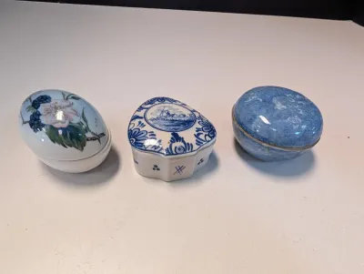 1991 Copenhagen Porcelain Egg LE Of 5000 - No. 4 . 166, Hand Painted Delft & Blue & White Trinket Boxes