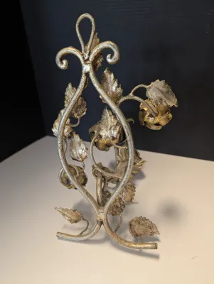 Gold Tone Metal Floral Design Candle Holder