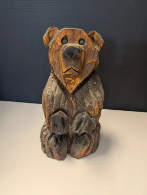 10" Wooden Carved Bear - Possibly Carved With A Chainsaw