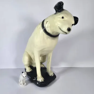 LOT 129F: Vintage RCA Advertising Nipper Dog Chalkware Statue and Nipper Salt Shaker