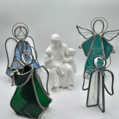 LOT 45L: Lenox "The Children's Blessing" Sculpture and Four Stained Glass Angels