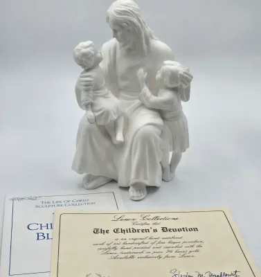 LOT 45L: Lenox "The Children's Blessing" Sculpture and Four Stained Glass Angels