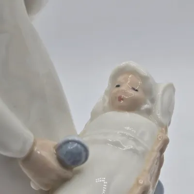 LOT 20L: Tengra Vintage Hand-made Spanish Porcelain Figurine of a Young Mother Standing Next to an Infant in a Bassinet
