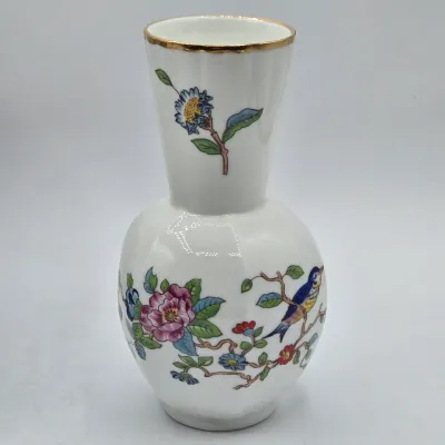 LOT 43L: Vintage Toyo Japan Pink Calla Lily Ceramic Bowl, AYNSLEY England Pembroke Flower Bird Pattern Bud Vase, and Vintage Japanese...