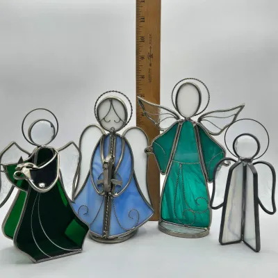 LOT 45L: Lenox "The Children's Blessing" Sculpture and Four Stained Glass Angels