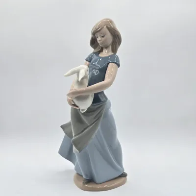 LOT 32L: Vintage NAO by Lladró Porcelain Figurine Titled "Country Girl with Rabbit"