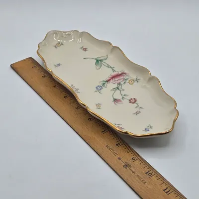 LOT 42L: Vintage Lenox Floral Garden Collection Oval Mini Tray, Greenfield Bon Bon Bowl, and Special Collection Rose Floral Pierced...