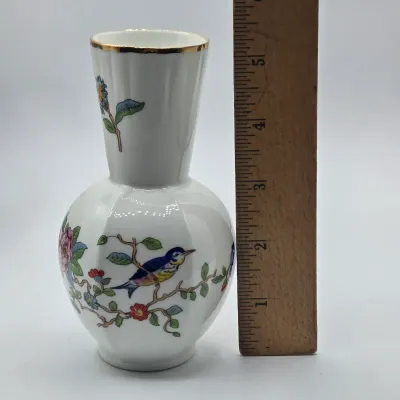 LOT 43L: Vintage Toyo Japan Pink Calla Lily Ceramic Bowl, AYNSLEY England Pembroke Flower Bird Pattern Bud Vase, and Vintage Japanese...