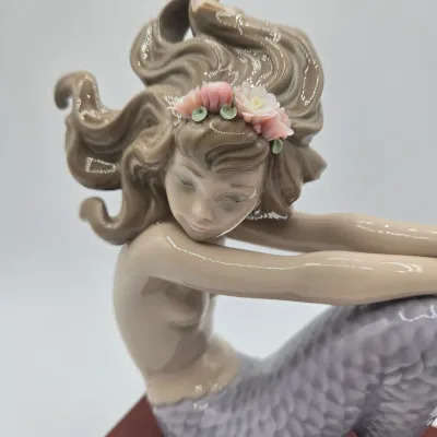 LOT 14L: DAMAGED /REPAIR Lot - Two Handcrafted Lladró Mermaid Figurines, Retired Lladró Geisha Porcelain Figurine, and Vintage 1985...