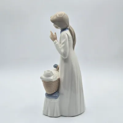 LOT 20L: Tengra Vintage Hand-made Spanish Porcelain Figurine of a Young Mother Standing Next to an Infant in a Bassinet