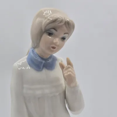 LOT 20L: Tengra Vintage Hand-made Spanish Porcelain Figurine of a Young Mother Standing Next to an Infant in a Bassinet