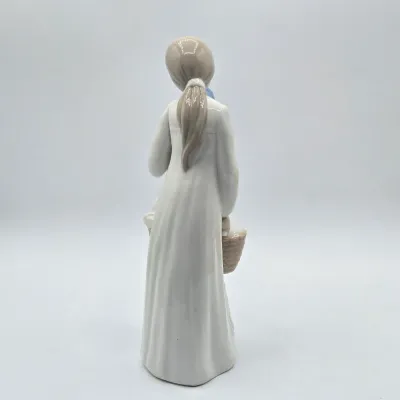 LOT 20L: Tengra Vintage Hand-made Spanish Porcelain Figurine of a Young Mother Standing Next to an Infant in a Bassinet