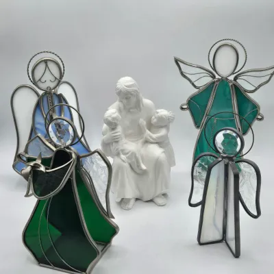 LOT 45L: Lenox "The Children's Blessing" Sculpture and Four Stained Glass Angels