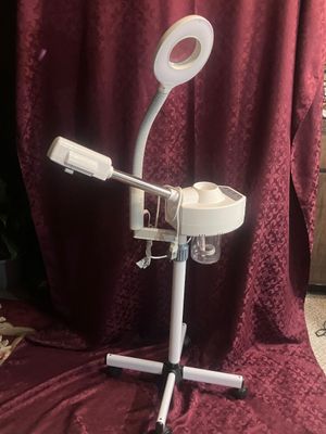 Sale Photo Thumbnail #1189: . Material: ABS, PC, Metal
Color: White
Voltage: 110V
Power: 750W
Plug Type: US Standard
Water Reservoir Capacity: 600ML
Max Height Ajustable: 47 inch
Leg Diameter: 22.8 inch
Weight: 3.8KG
Power Cable Length: 135CM