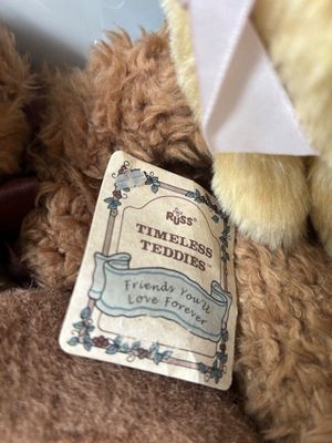 Sale Photo Thumbnail #836: COLLECTION OF VINTAGE ITEMS INCLUDING PORCELAIN DOLLS, PLUSH TEDDY BEARS FROM RUSS AND CHILD WORLD, VINTAGE SCRABBLE CROSSWORD GAME, MESA VERDE PUZZLETTER, AND MORE. ITEMS SHOW LIGHT WEAR CONSISTENT WITH AGE.