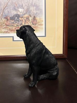 Sale Photo Thumbnail #358: DM SPENCER SIGNED AND NUMBERED (182/604) FRAMED ART PRINT TITLED "NOVICES" FEATURING HUNTING DOG PUPPIES AND DUCKS. INCLUDES BLACK LABRADOR FIGURINE AND SWAN/DUCK FIGURINE. FRAME HAS LIGHT CORNER WEAR. SEE PHOTOS FOR DETAILS AND MORE. DUCK IS A LINT ROLLE
