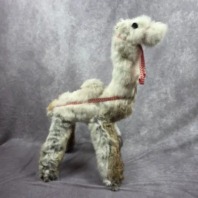 Vintage real fur camel figure with glass eye and ribbon bridle 1