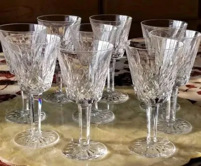 WATERFORD VINTAGE LISMORE PATTERNED CRYSTAL STEMWARE MANY PIECES