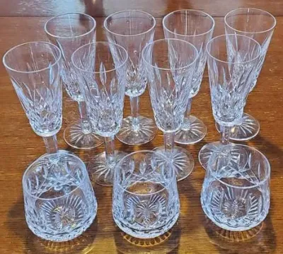 WATERFORD VINTAGE LISMORE PATTERNED CRYSTAL STEMWARE MANY PIECES