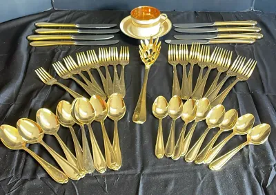 Limoges Cup & Saucer And Retroneau Korea Gold Plated Flatware