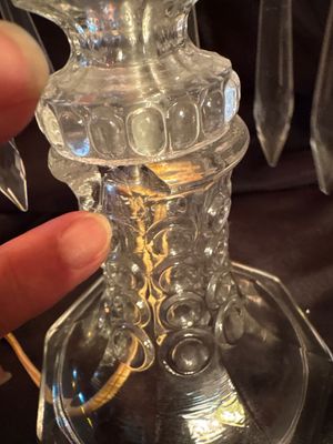 Sale Photo Thumbnail #366: One dangle is missing. Also has a chip where shown. See pictures.
