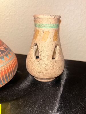 NAVAJO POTTERY PIECE BY ARTIST LARRY LUCKYSTAR AND LIKE CANDLE HOLDERS
