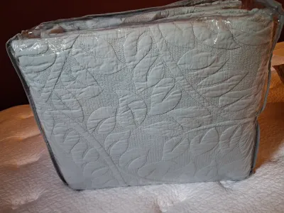 NEW QUEEN SIZE MARCIELO COMFORTER, 2 FEATHER PILLOWS