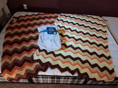 TWO CROCHET THROW BLANKETS, BERKSHIRE VELVETSOFT THROW