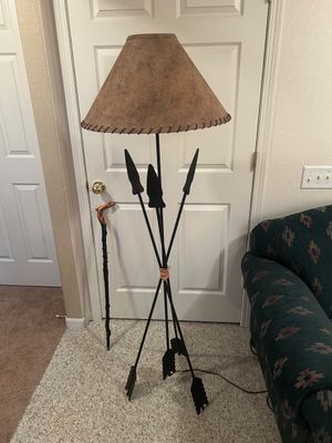 RUSTIC SOUTHWESTERN STYLE LAMP MADE OF IRON ARROWS AND VINTAGE STICK CANE