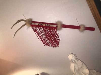 NATIVE AMERICAN DANCE STICK AND STATUE