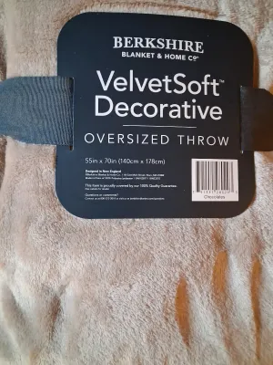 TWO CROCHET THROW BLANKETS, BERKSHIRE VELVETSOFT THROW