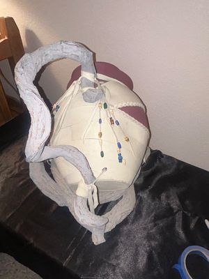 UNIQUE SOUTHWEST STYLE LEATHER WRAPPED CLAY POT