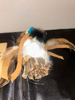 CEREMONIAL SMUDGE FAN, RATTLE HANDLE, OR TALKING STICK? AND NAVAJO SAND PAINTING
